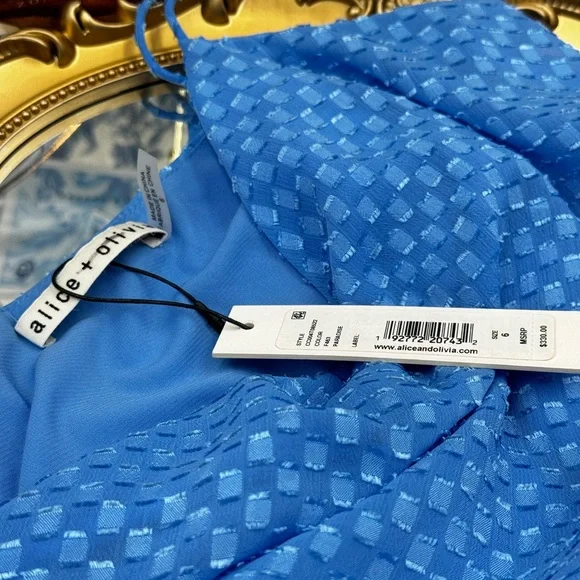 🆕 ALICE + OLIVIA 🧿 NWT Webber Cowl Neck Mini Dress, Blue Paradise - Picture 15 of 17